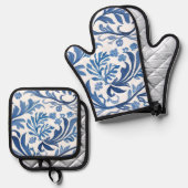 Blauw & Wit Bloemontwerp | Chinoiserie Pattern Ovenwant & Pannenlap Set (Voorkant / Achterkant)