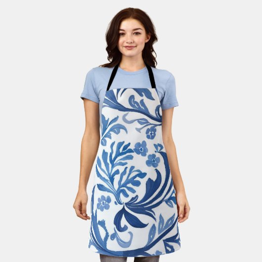 Blauw & Wit Bloemontwerp | Chinoiserie Pattern Schort (Gedragen)