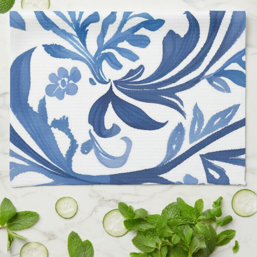Blauw & Wit Bloemontwerp | Chinoiserie Pattern Theedoek (Gevouwen)