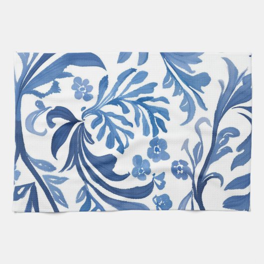 Blauw & Wit Bloemontwerp | Chinoiserie Pattern Theedoek (Horizontaal)