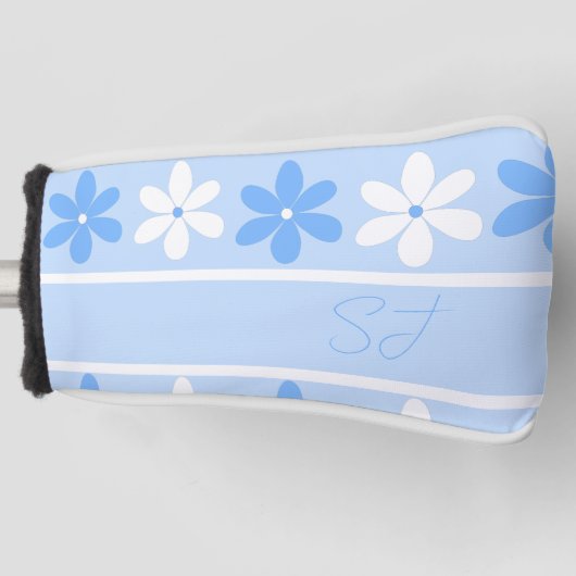 BLAUW WIT BLOEMPATROON BLOEMEN INITIALEN GOLFHEADCOVER (Voorkant)