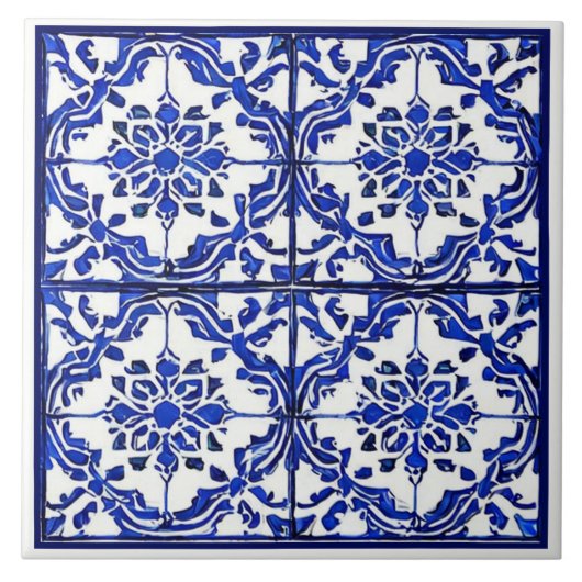 Blauw wit bloempatroon Middellandse Zee geïnspiree Tegeltje (Voorkant)