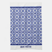 Blauw wit bloempatroon Middellandse Zee geïnspiree Theedoek (Verticaal)