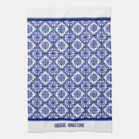 Blauw wit bloempatroon Middellandse Zee geïnspiree Theedoek (Verticaal)