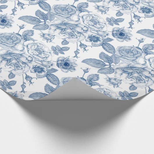  blauw wit bloempatroon partijomslag cadeaupapier (Hoek)