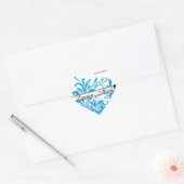 Blauw Wit Bloempatroon Save the Date Hart Sticker (Envelop)