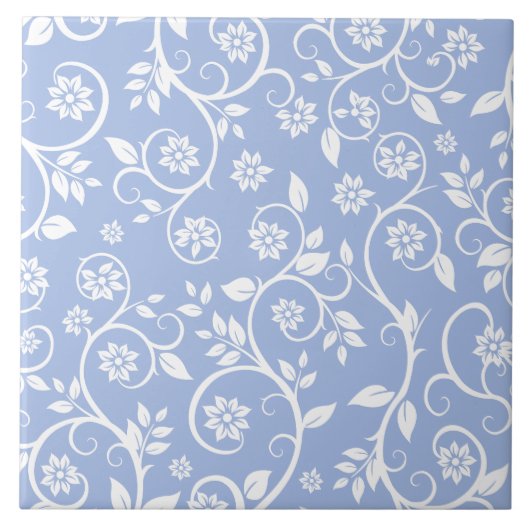 blauw-wit bloempatroon tegeltje (Voorkant)