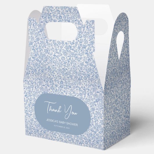 Blauw & Wit Bloempatroon Toile Boy Baby shower Bedankdoosjes (Geopend)