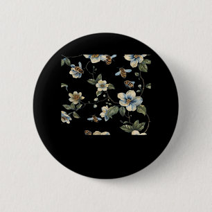 Blauw Wit Bloempatroon - Whimsigoth Dark Aesthe Ronde Button 5,7 Cm