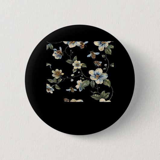 Blauw Wit Bloempatroon - Whimsigoth Dark Aesthe Ronde Button 5,7 Cm (Voorkant)