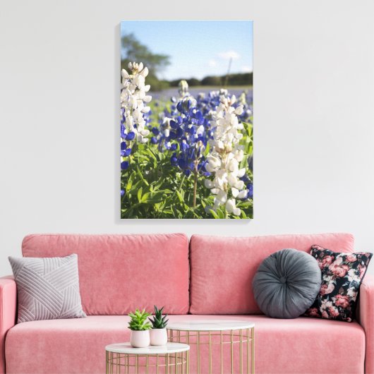 Blauw & Wit Bluebonnets Stretched Canvas Muurkunst (Insitu (Woonkamer))