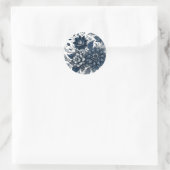 Blauw & Wit Boheems Bloemen Bruiloft Ronde Sticker (Tas)