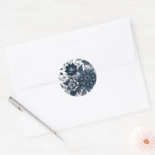 Blauw & Wit Boheems Bloemen Bruiloft Ronde Sticker (Envelop)