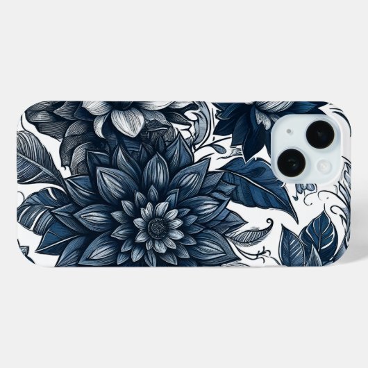 Blauw & Wit Boheems Bloemen Print Case-Mate iPhone Case (Achterkant (horizontaal))