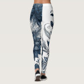 Blauw & Wit Boheems Bloemen Print Leggings (Achterkant)