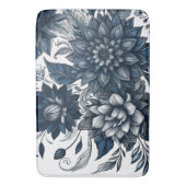 Blauw & Wit Boheems Bloemendessin Badmat (Voorkant Verticaal)
