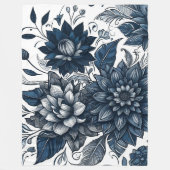 Blauw & Wit Boheems Bloemendessin Fleece Deken (Voorkant)
