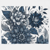 Blauw & Wit Boheems Bloemendessin Fleece Deken (Voorkant (Horizontaal))