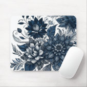 Blauw & Wit Boheems Bloemendessin Muismat (Met muis)