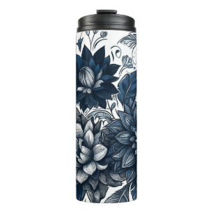 Blauw & Wit Boheems Bloemendessin Thermosbeker