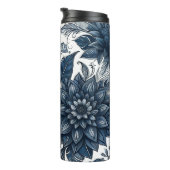 Blauw & Wit Boheems Bloemendessin Thermosbeker (Geroteerd rechts)