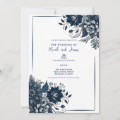 Blauw & Wit Boheems Glam Bloemen Bruiloft Kaart (Voorkant)