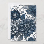 Blauw & Wit Boheems Glam Bloemen Bruiloft Kaart (Achterkant)