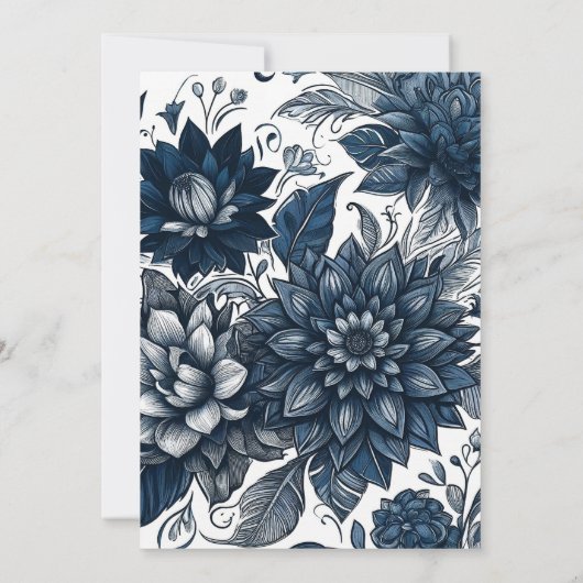 Blauw & Wit Boheems Glam Bloemen Bruiloft Kaart (Achterkant)