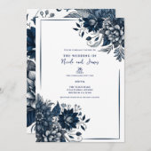 Blauw & Wit Boheems Glam Bloemen Bruiloft Kaart (Voorkant / Achterkant)