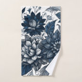 Blauw & Wit Boheemse Bloemenprint Bad Handdoek (Handdoek)