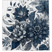 Blauw & Wit Boheemse Bloemenprint Douchegordijn (Voorkant)