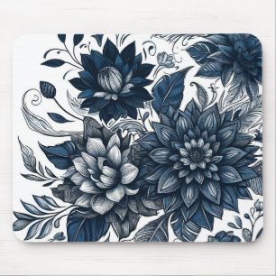 Blauw & Wit Boheemse Bloemenprint Muismat