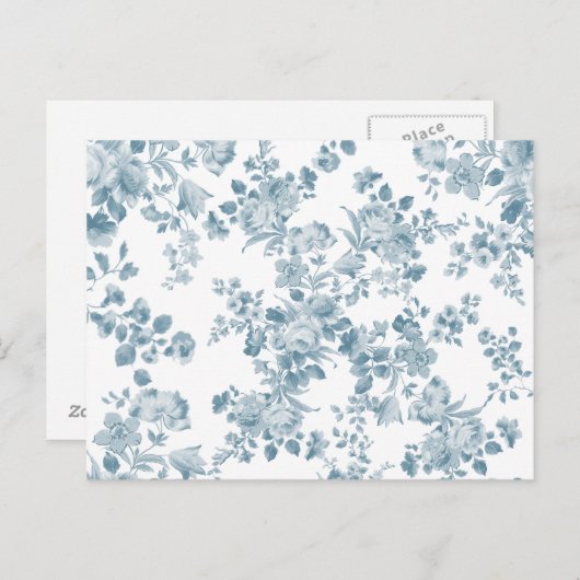  blauw wit bohemen elegant floraal briefkaart (Voorkant / Achterkant)