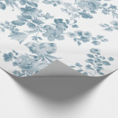  blauw wit bohemen elegant floraal cadeaupapier (Hoek)