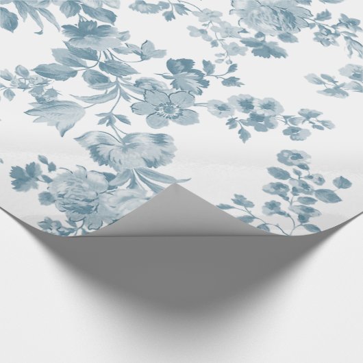  blauw wit bohemen elegant floraal cadeaupapier (Hoek)