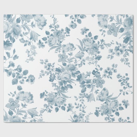  blauw wit bohemen elegant floraal cadeaupapier (Vlak)