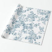  blauw wit bohemen elegant floraal cadeaupapier (Uitgerold)