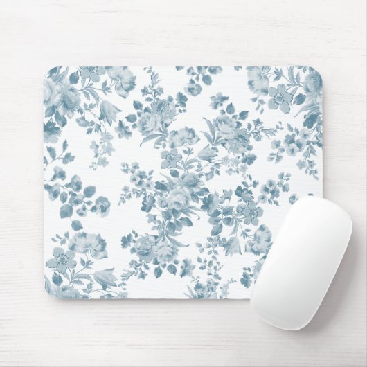  blauw wit bohemen elegant floraal muismat (Met muis)