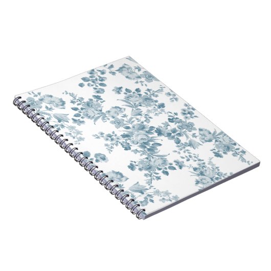  blauw wit bohemen elegant floraal notitieboek (Rechterzijde)