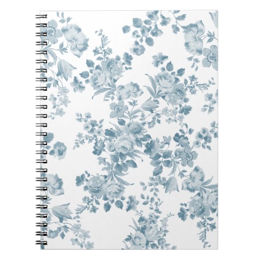 blauw wit bohemen elegant floraal notitieboek (Voorkant)