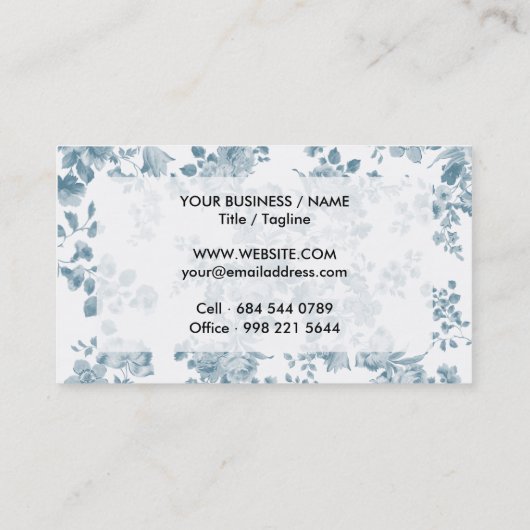  blauw wit bohemen elegant floraal visitekaartje (Achterkant)