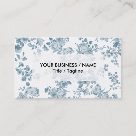  blauw wit bohemen elegant floraal visitekaartje (Voorkant)
