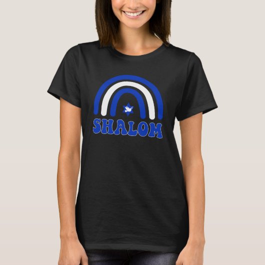 Blauw-wit Boho Rainbow Shalom T-shirt (Voorkant)