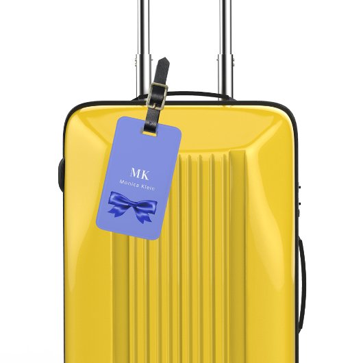 Blauw wit boog monogram initialen elegant bagagelabel