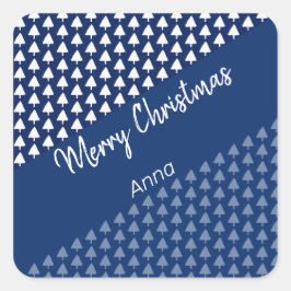 Blauw Wit Boom Waterverf Patroon Vierkante Sticker