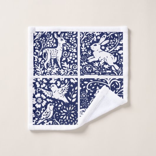 Blauw Wit bos Dieren Bosvossen Beer konijn Bad Handdoek (Wasdoekje)