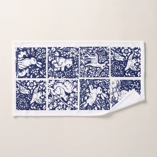 Blauw Wit bos Dieren Bosvossen Beer konijn Bad Handdoek (Handdoek)