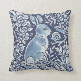  blauw Wit bos Konijn Floral Woodland Kussen