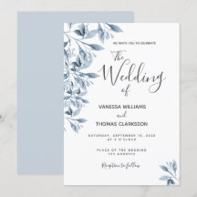 Blauw wit botanisch script bruiloft