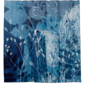 Blauw & Wit Botanisch Wildbloem Douchegordijn (Voorkant)